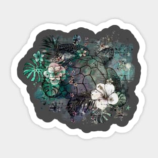 Sea Turtle Floral 3 Sticker